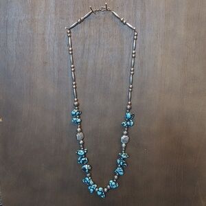 Turquoise Bead and Silver-Tone Necklace - Turquoise Style